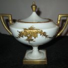 Vintage BELEEK Hand Painted Covered Sugar Bowl Gold on White Marked 1910 + -