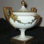 Vintage BELEEK Hand Painted Covered Sugar Bowl Gold on White Marked 1910 + -