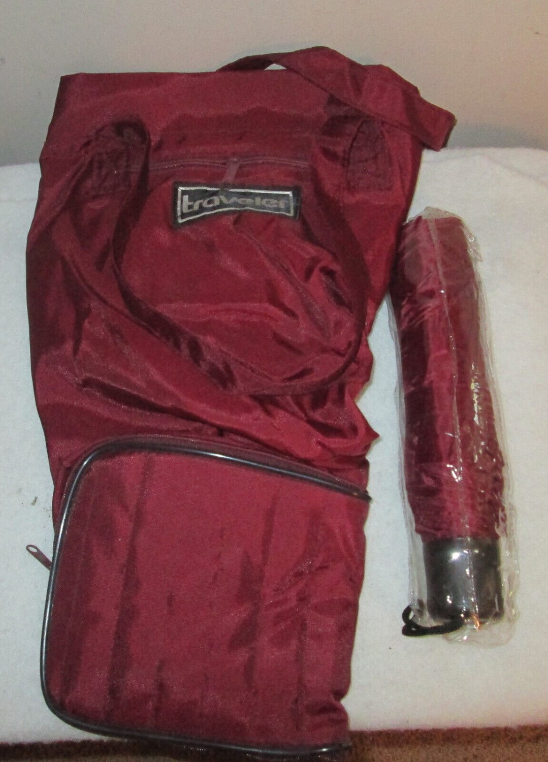 TRAVELERS Red Canvas Shoulder Bag Purse with umbrella