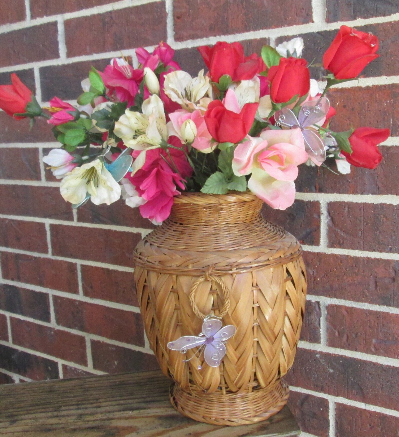 Artificial Flower Planter woven Tall Basket with Handle Faux Indoor House Plant