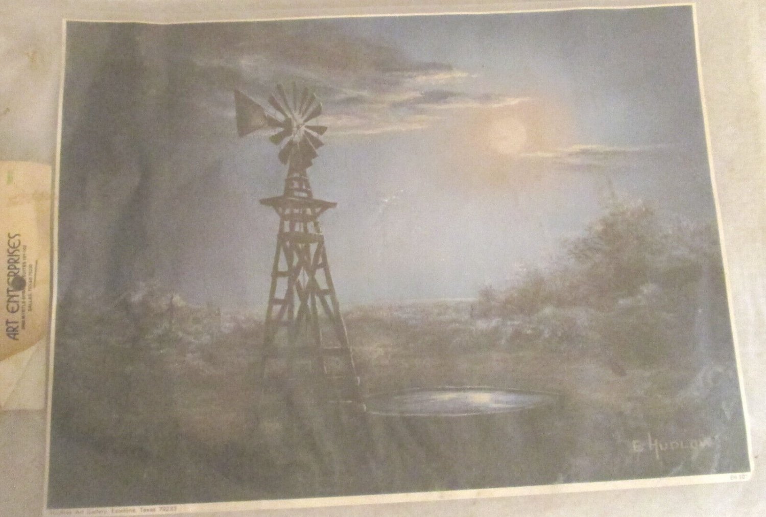 E HUDLOW Windmill Sunset Landscape 9" x 12"