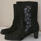 Women’s White Mountain Black Boots Size 11W Lauren 4595 Side Zip w/ Embroidery