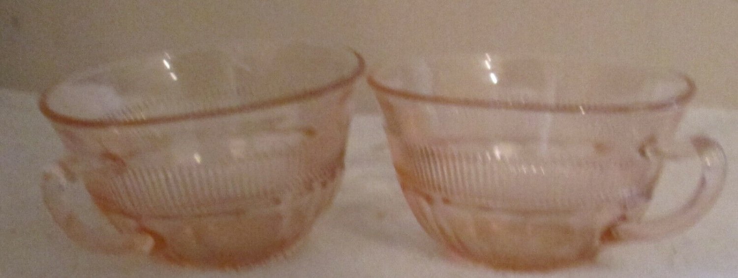 2 vintage pink depression glass teacup coffee cup