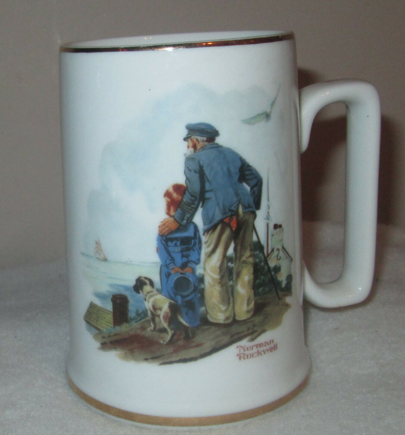 Norman Rockwell Looking Out to Sea  Porcelain Tankard Mug Cup