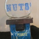 Vintage Nuts Dispenser Wood with Glass Jar  8.25" High  Peanut label on front