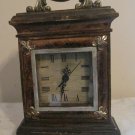 QUARTZ CLOCK WOOD MANTEL SECOND HAND GOLD COLORED TRIM BROWN