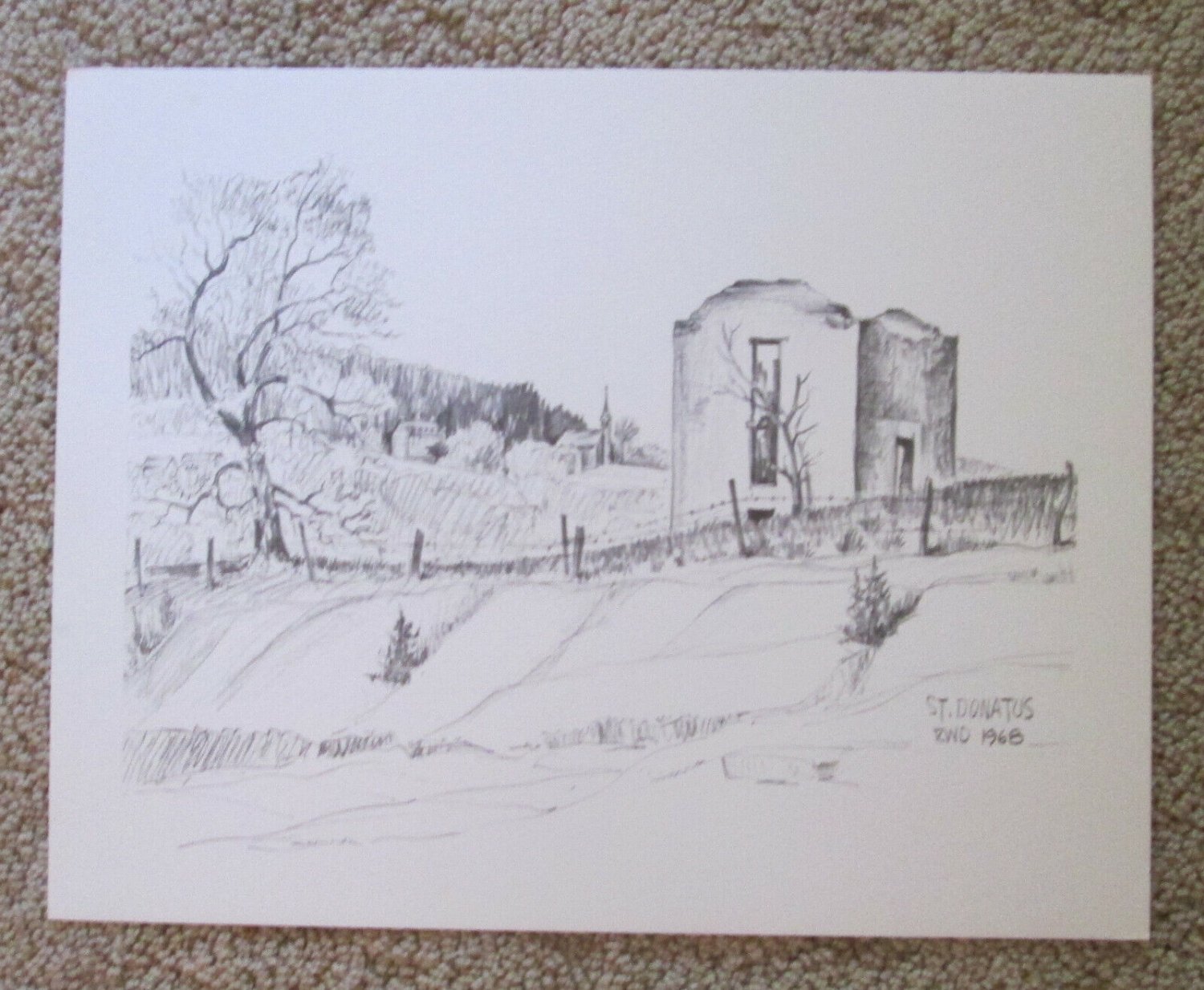 PENCIL SKETCH BY ROBERT W DYAS "ST. DONATUS"  IOWA