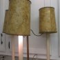 antique 3 light table lamp crystals prisms brass & shades