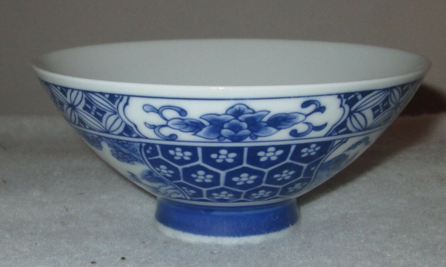 Blue and White Rice Bowl Bridge and Flowers Design Footed 4.75" Diameter