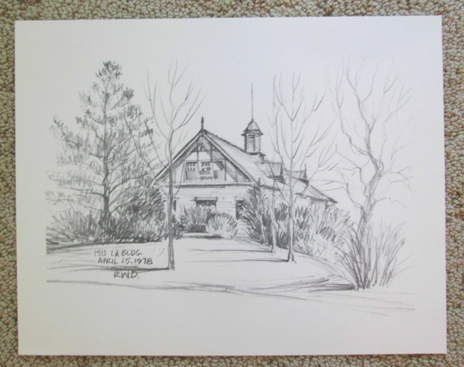 PENCIL SKETCH BY ROBERT W DYAS "ISU LA BUILDING"