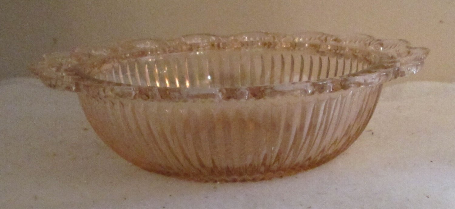 Old Colony Lace Edge Open Lace Ribbed Pink Depression Glass Serving Bowl Hocking