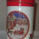 Holiday Christmas Round Tin in snowy scene Horse and sleigh
