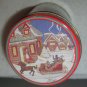 Holiday Christmas Round Tin in snowy scene Horse and sleigh