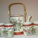 SATSUMA Porcelain Teapot with Lid & 4 Cups Japan Peacock