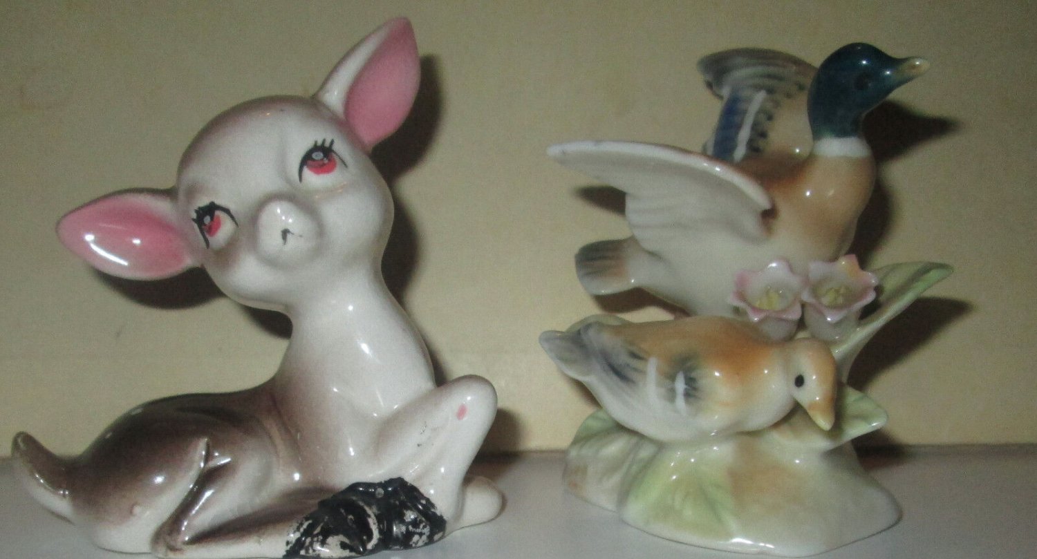 Lenwile Ardalt Artware  Porcelain Duck Hand Made In JAPAN & Baby deer Fawn
