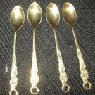 Vintage Lot of 4 brass or gold finish demitasse spoons Marked
