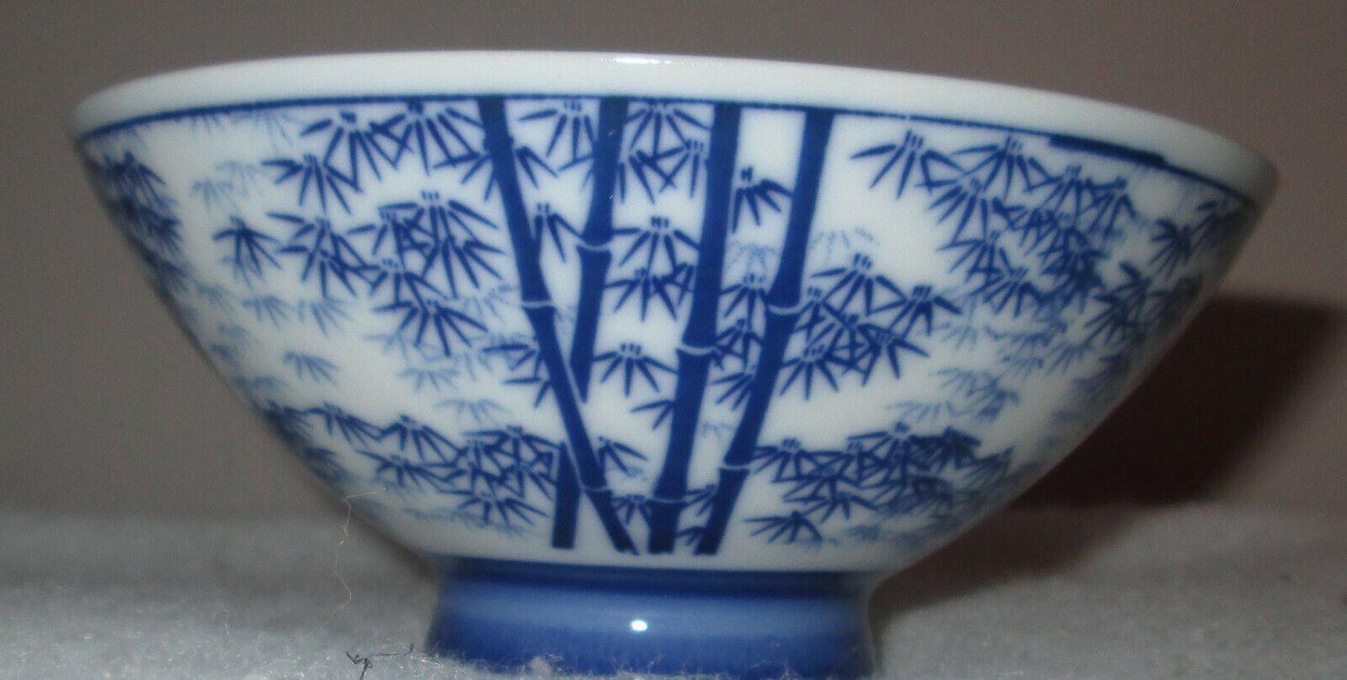 Japanese Blue & White Porcelain Bamboo Rice Soup Bowl