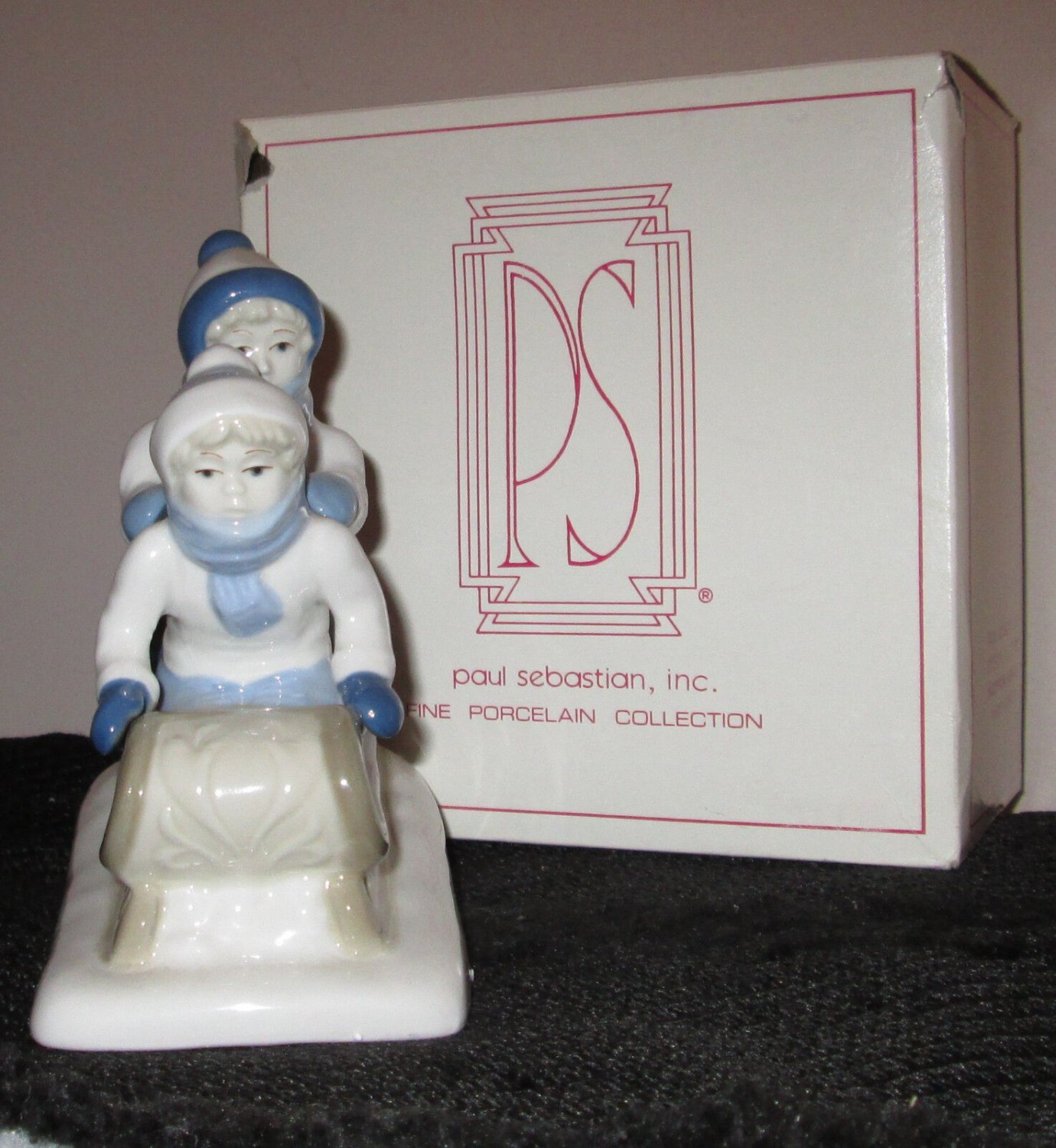 Paul Sebastian Children Sledding Porcelain Figurine 1992
