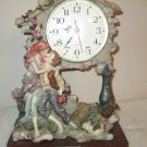 QUARTZ MANTEL CLOCK RESIN PENDULUM  KISSING SLEEPING DOG ELEGANT COLLECTION