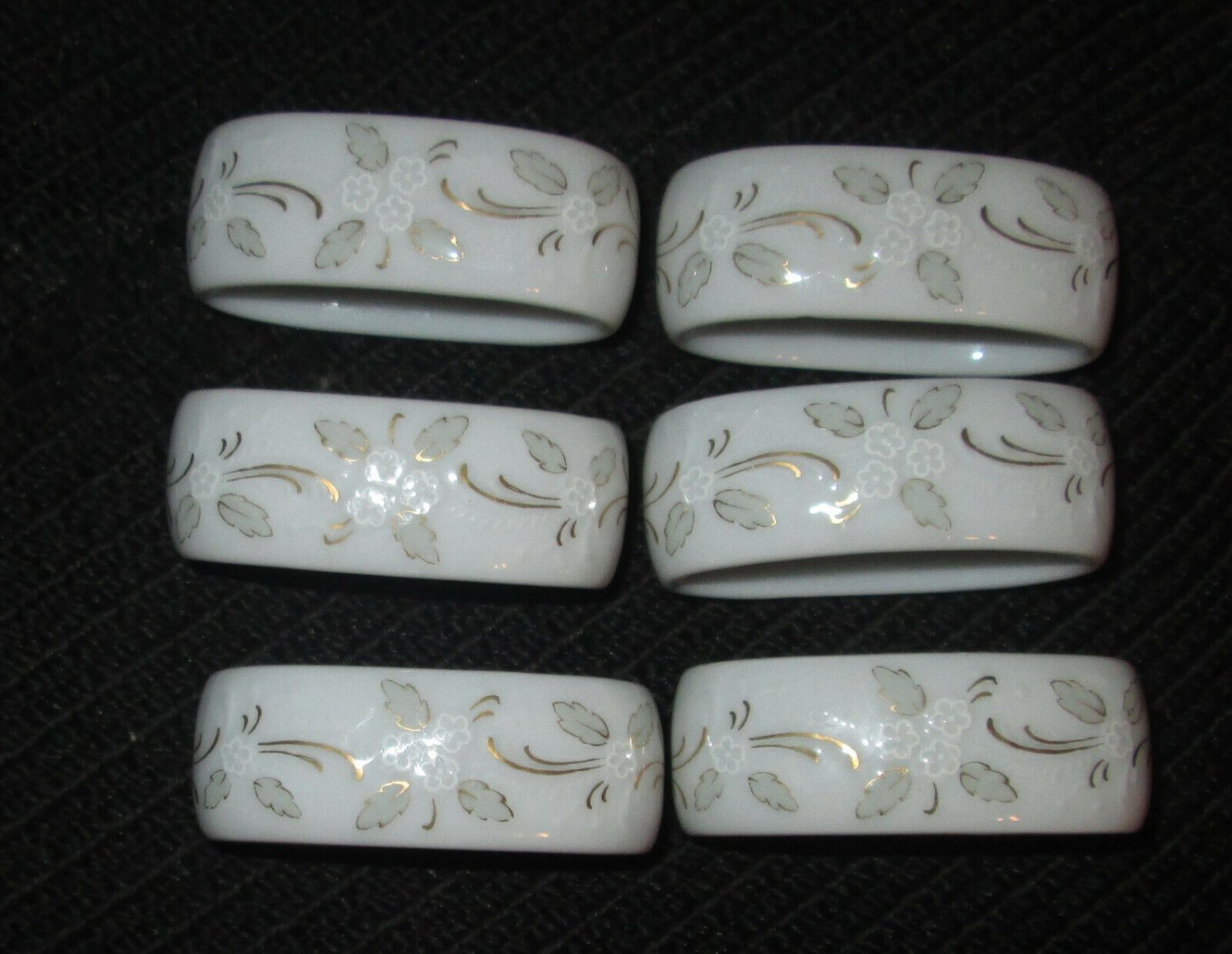 AK Kaiser Porcelain SIX  Napkin Rings Oval Raised Gold Floral W Germany