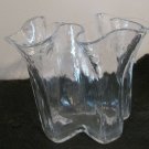 Muurla Finland Clear Ruffle Handkerchief Vase 6.25" Vintage MCM Hand Blown Glass