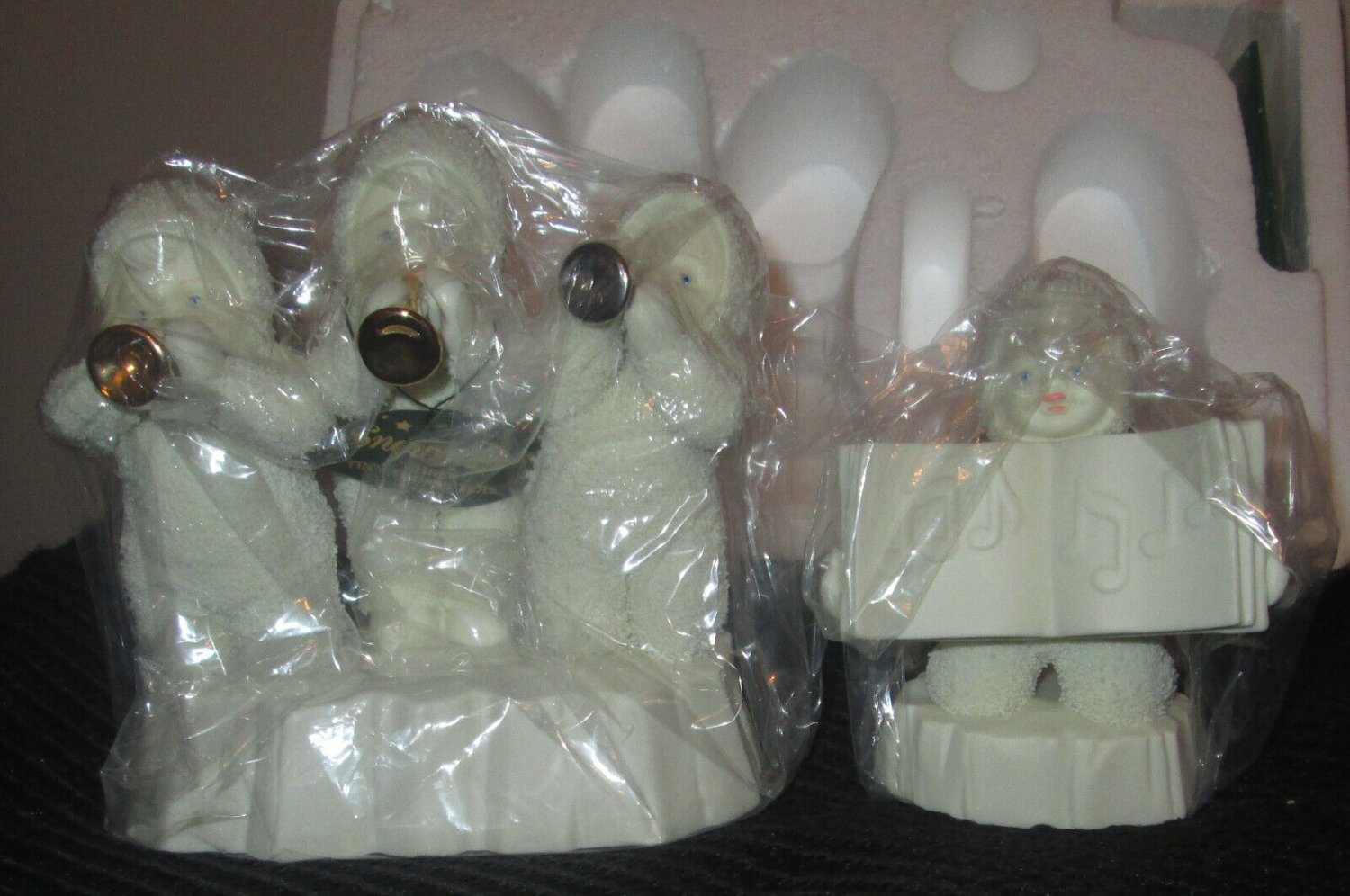 Dept 56 Snowbabies "Three Tiny Trumpeters" 2pc Christmas Winter Celebration 1998