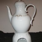 AK. Kaiser Porcelain Teapot / Coffee Pot, With Lid, Warmer Base  Gold Trim 40 oz