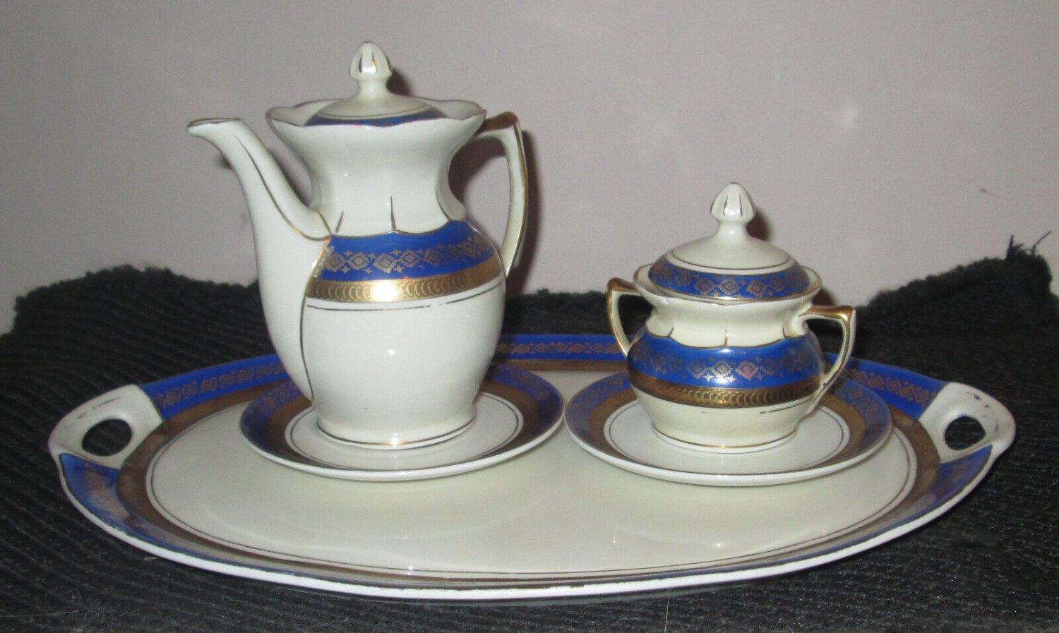 Vtg 7 PCS Oscar Schlegelmilch  TEA SET Hand Painted Oval Plate Creamer & sugar