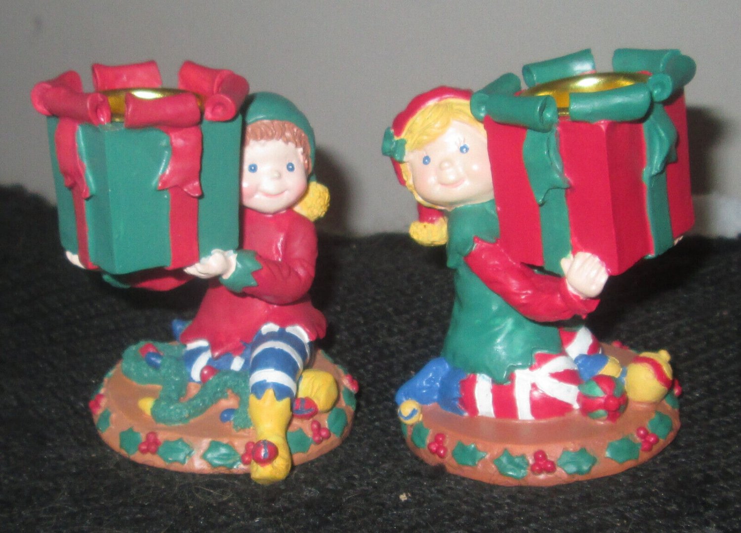 Princess House Christmas Elves Candlestick Holders Holiday Table #269   NIB
