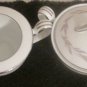Noritake Graywood 6041 Demitasse Cream & Sugar Gray Platinum Leaf Trim