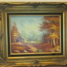 OIL ON CANVAS, CABIN BY THE RIVER WOODS LANDSCAPE, SIGNED T. WILSON, 11.5" X 15" OIL ON CANVAS, CABIN BY THE RIVER WOODS LANDSCAPE, SIGNED T. WILSON, 11.5" X 15"