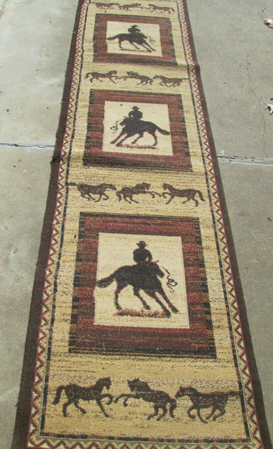 32" X 119" DYNASTY COLLECTION BROWN RUG WESTERN HORSESRIDERS RUNNER MADE TURKEY