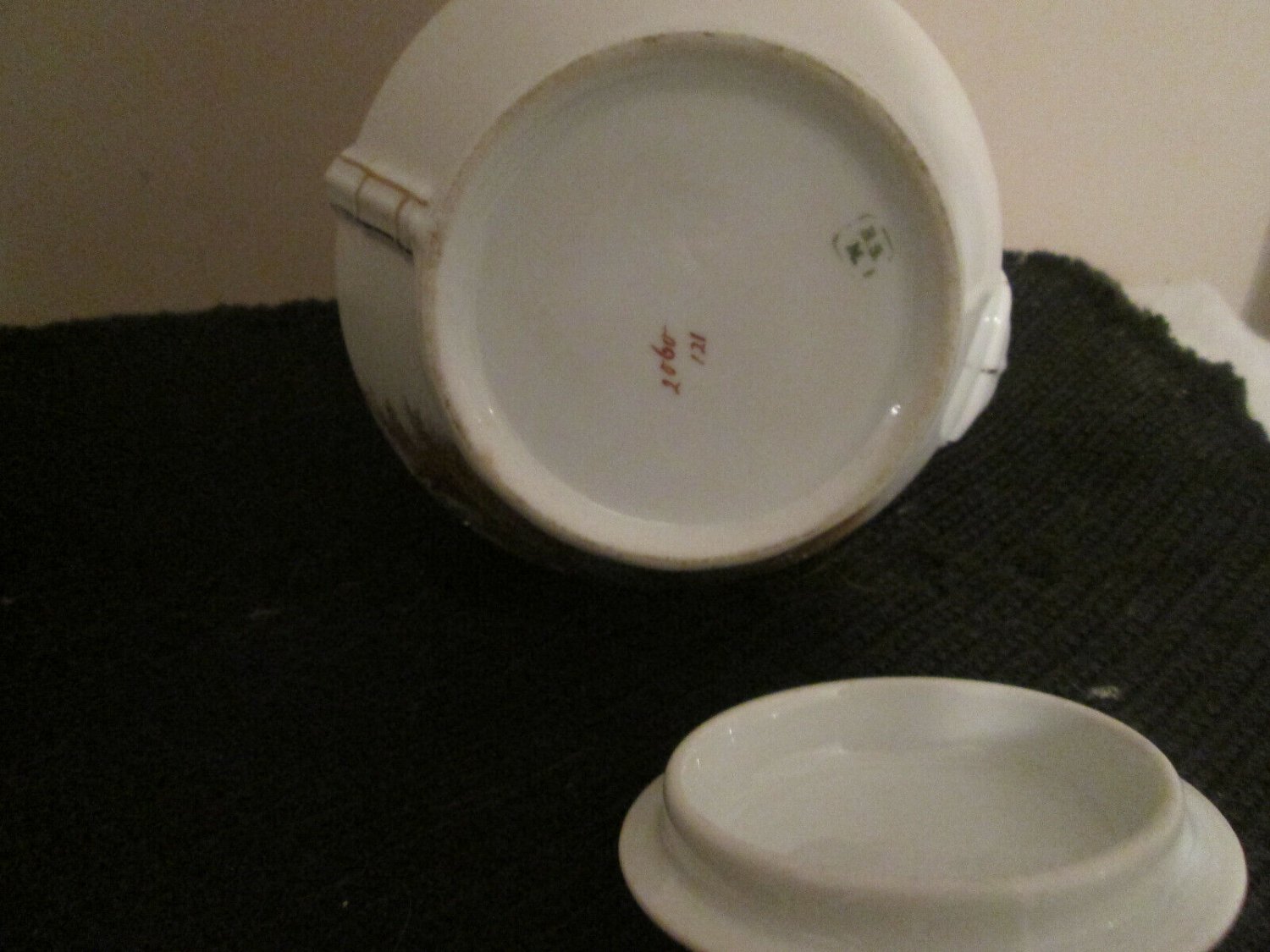 Antique BSM SCHWALB BROTHERS Porcelain SUGAR DISH FLOWERS SQUARE Handle