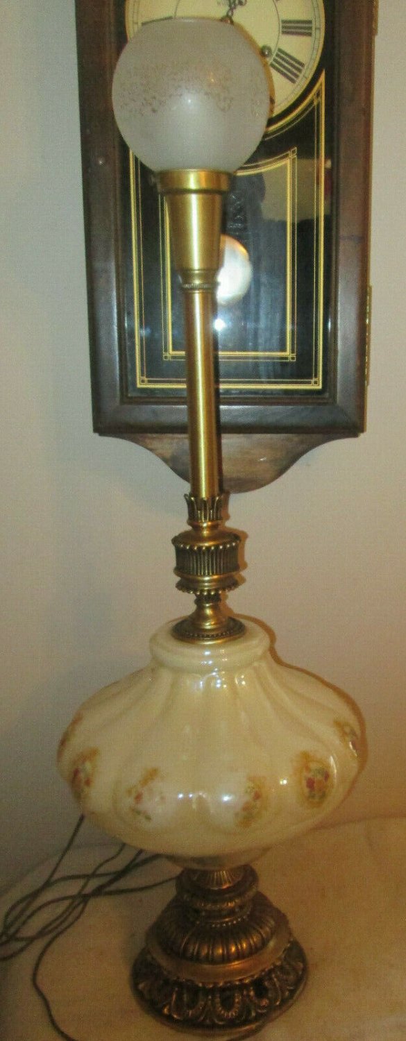 Vintage Antique Mid Century Bulbous Stiffel Glass and Brass Table Lamp 36"