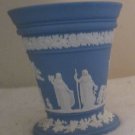 Vintage Wedgwood Pale Blue Jasper Ware Arcadia 7" Flower Vase with Frog Insert