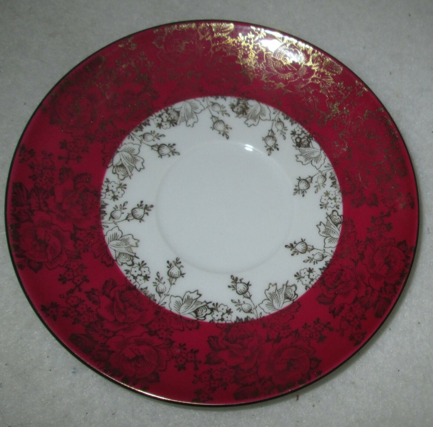 BAVARIA EBERTHAL MAROON AND GOLD FLORAL SAUCER&Acirc;&nbsp;FINA BONE CHINA #2783 CENTERPIECE