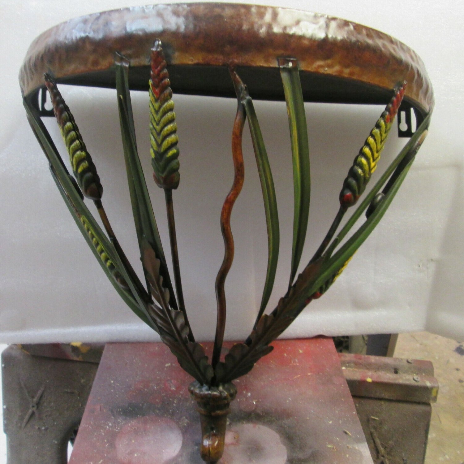 Wall Shelf Metal~Wheat feather Design~Brown~15" High, 15.25" Wide, 8" Deep