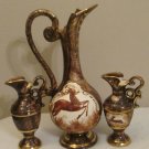 (3) Hand Painted Belgium Depose Stag Deer Pitcher Decanter Ewer Centerpiece