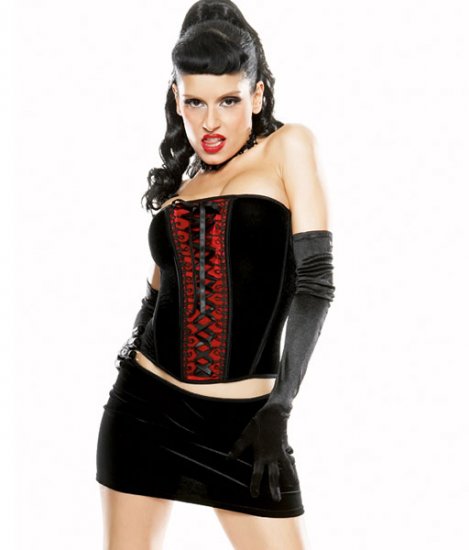 Velvet Stretch Boned Satin Lace Up Corset Bustier w/skirt