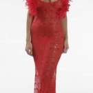 Debutante Flare Stretch Gown  Feather Boa Trim PLUS SIZE
