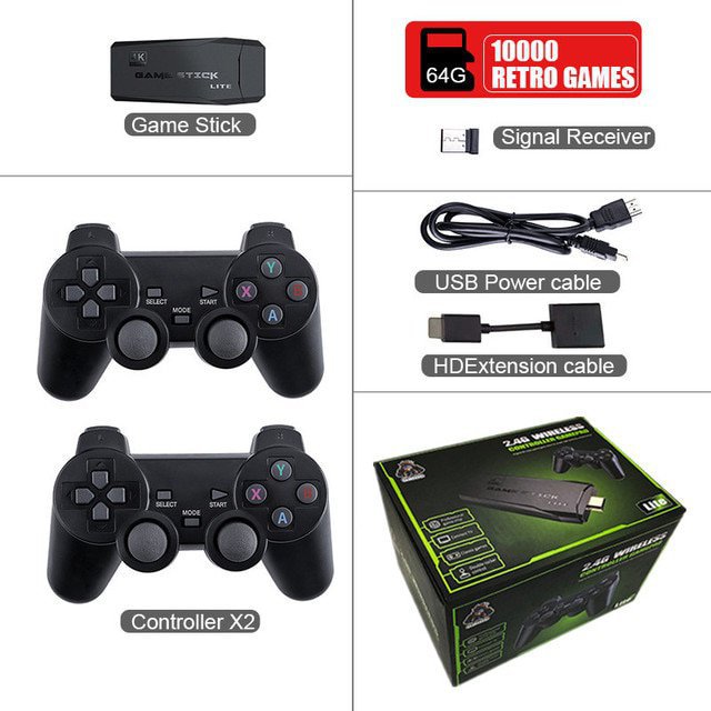 Mini Video Game Console HDMI Stick Wireless Controller 64GB Version PS1 GBA