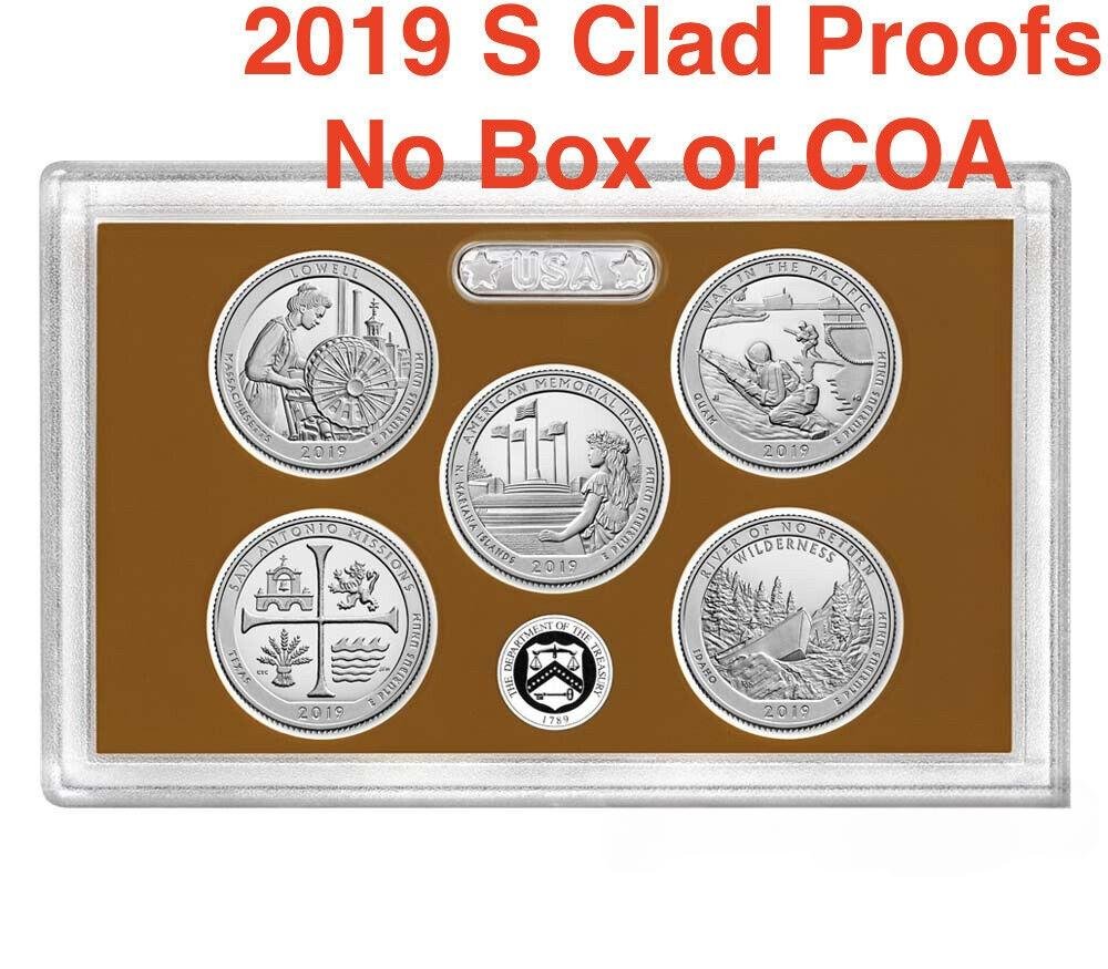 2019 S Proof US Mint Set ATB Clad Quarters NO Box or Frank Church COA Lowell 5 US Coins