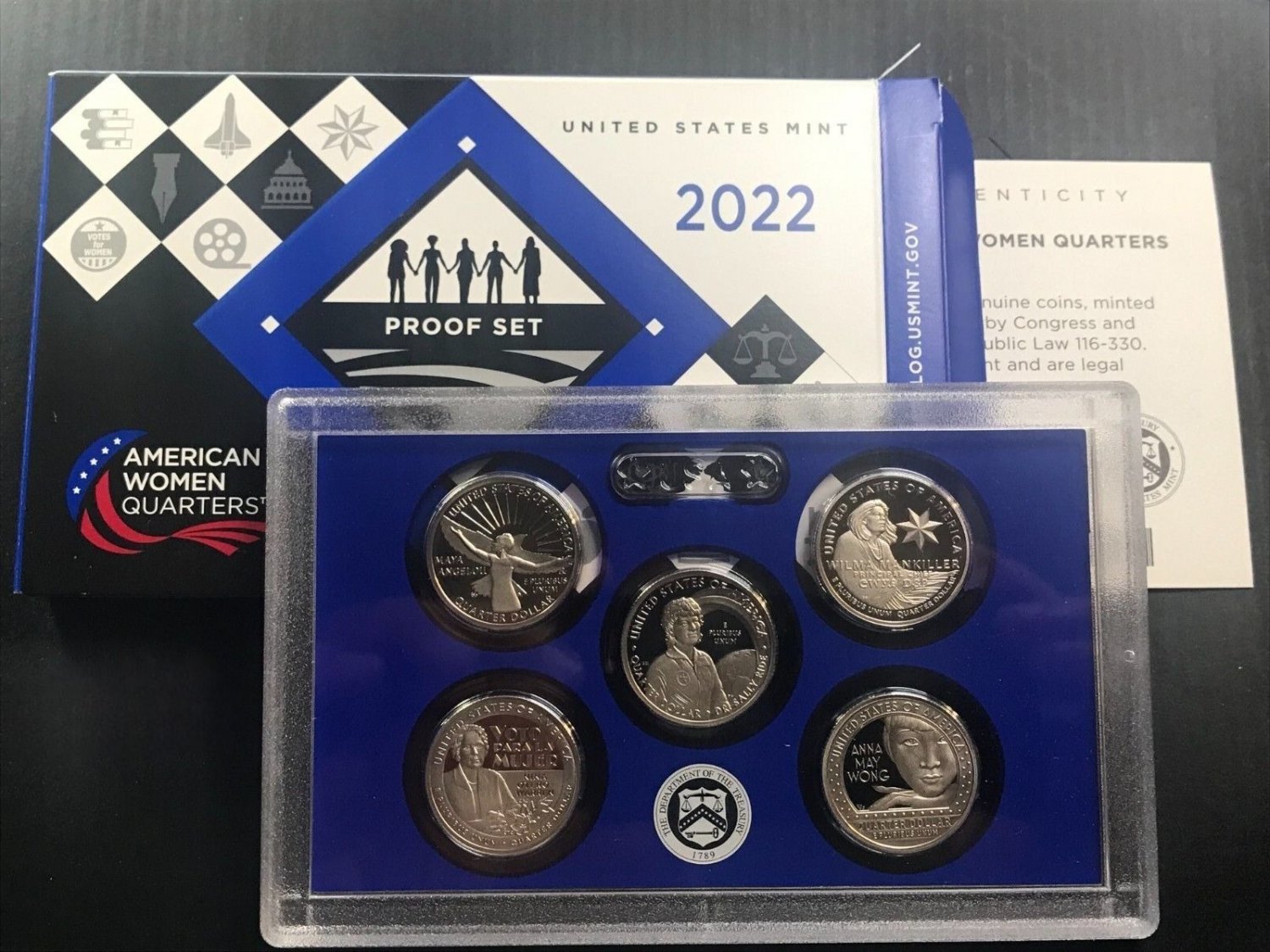 2022 S Proof US Mint Set ATB 5 Clad Quarters Box COA Anna Wong Maya Angelou 5 US Coins