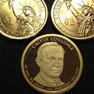 2014 Proof 3 US Coins New PDS Calvin Coolidge Presidential Golden Dollar US MINT