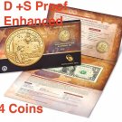 4 US Coins PPDS Proof Sacagawea $1 Coin Currency Native American Enhanced 2019