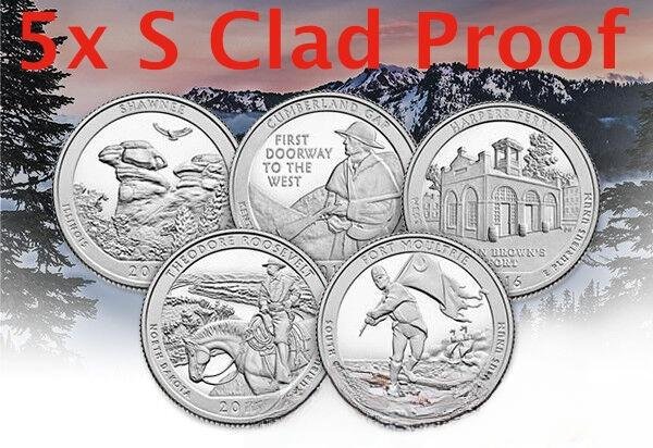 2016 S Mint Proof Set ATB Clad Quarters No Box or COA Shawnee Ft Moultrie 5 US Coins