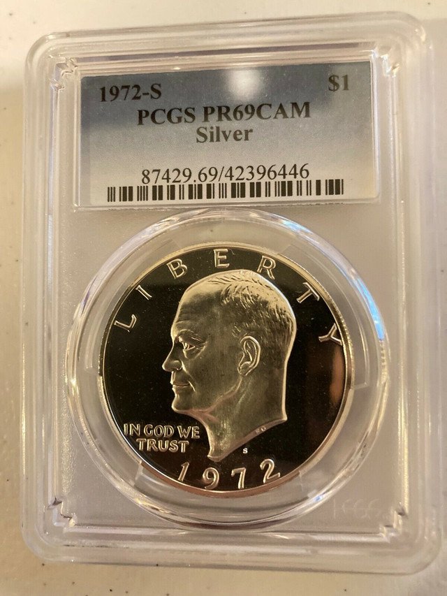 S $1 Eisenhower Proof Silver Dollar 1972 PCGS PR69 CAM Cameo Blast White Ike 1 US Coin