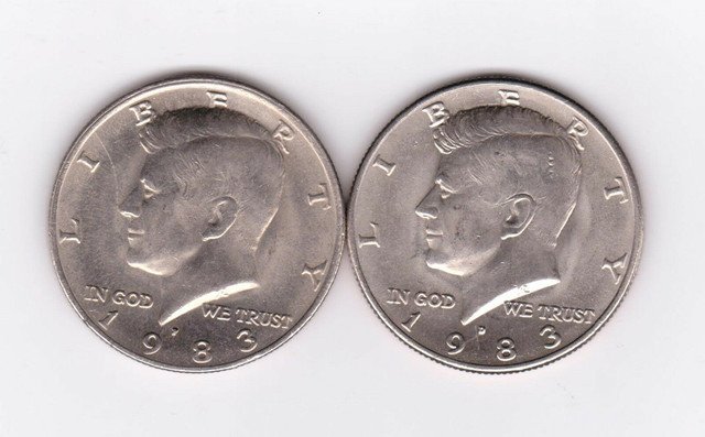 Set AU BU Clad no Silver 50 Cent About UNC MS Mint 1983 PD Kennedy Half Dollar 2 US Coins