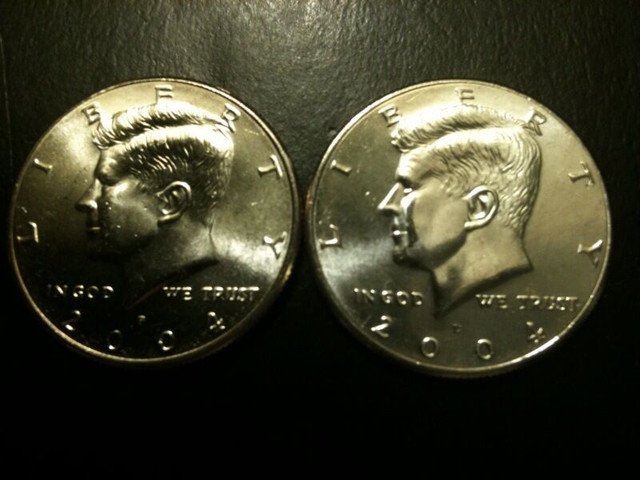 2 US Coins PD Kennedy Half Dollar 2004 Set GEM BU From MINT ROLL Clad No Silver 50 Cent
