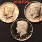 3 US Coins Kennedy Half Dollar 2019 Proof 2x UNCIRCULATED Clad US UNC Mint Set PDS